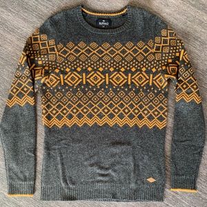 Buffalo David Bitton Dark Grey Rust Pattern Medium Classic Knit Pullover Sweater